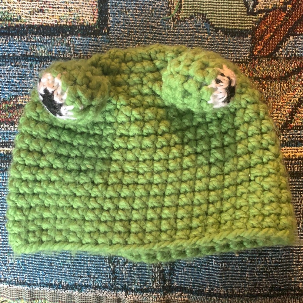 Hand knit frog hat kids Smileybaby hats